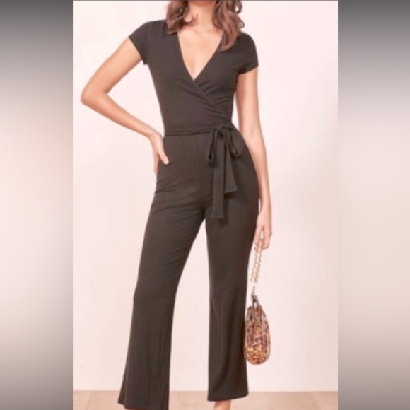 REFORMATION WIDE LEG RIBBED JUMPSUIT